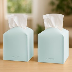 (1+1) 아날로그 감성디자인 소프트레더 가죽 티슈케이스 티슈커버 2p, 민트