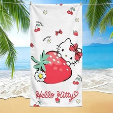 헬로 딸기 패턴 비치 타월 폴리에스테르 해변 수영 캠핑 여행 필수품에 이상적