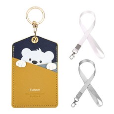 Eloham 카드목걸이 카드케이스 키링 목걸이 파우치 지갑 키링 홀더 열쇠고리 키홀더 목걸이 2줄 포함, 3세트, 엿보기-곰+목걸이 2줄, B형