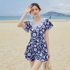 印花連體裙式泳裝 遮肚顯瘦