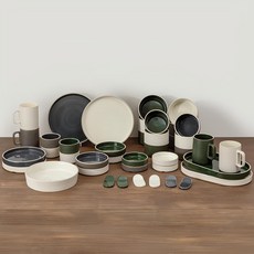 YOON CERAMICS Cha-gok 6人份餐具組 41件, 象牙白 + 炭灰色 + 深綠色, 餐具 41件, 1套