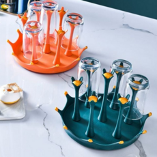 주방 컵 거치대 다용도 테이블 유리 카페 컵걸이 회전 플라스틱 받침대 회전형 건조대 스탠드 탁상 건조, 7구, 오렌지