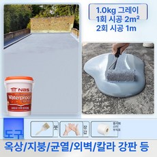 방수 페인트 누수 옥상 보수용 바닥 우레탄 수영장 바르는 코팅 지붕 벽 시공, 1개, 1L, 1kg 그레이 2회 1m2