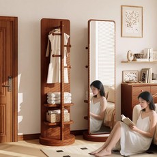 바닥형옷걸이수납 회전전신거울 전신거울 바닥형 침실, 오크 원형 46x168cm