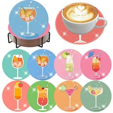 Mrpwnle 8팩 거북이 다이아몬드 아트 컵받침 키트 바다 거북 다이아몬드 페인팅 컵받침 키트 세트 홀더 코르크 패드 포함 DIY 다이아몬드 아트 미끄럼 방지 컵받침 공, Cocktail Coasters