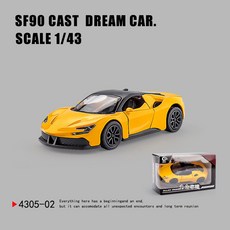 DFMEI 三開門Rross-Country合金仿真越野跑車模型兒童回力玩具小汽車, 如圖, 黃色-SF90【中文彩盒】