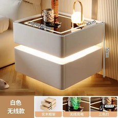 콘센트협탁 안방 led 스마트 40cm 캐비닛 라이트 그레이 침실, 1개, K. 화이트3색조명무선충전센서조명