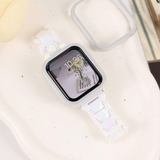 오르몽트 애플워치 오로라 투명 스트랩 홀로그램 밴드 슬림 시계줄 10 9 8 7 6 SE2 SE 5 4 3 2 1 호환, 화이트-로즈골드버클, 1개
