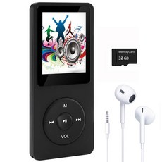 휴대용 MP3 플레이어 Bluetooth 5.0/녹음/eBook 기능을 갖춘 32GB MP4 포함 최대 128GB) 블랙, Black