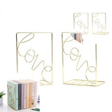 러브 책상 간이 미니 철제 책꽂이 북엔드 2P세트 골드 책상용책꽂이