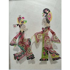 皮影 才子佳人 一對 牛皮雕刻 手工上色 高32cm, 如圖所示, 1個