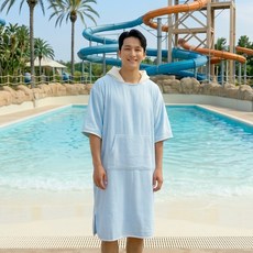 웰아로하 입는 비치타올 럭키 버니 망토 후드 / 어른 성인 비치가운 샤워가운 스포츠타올, 어른용 블루, 1개, 대형 블루
