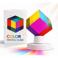 색상 혼합 큐브 디스플레이 스탠드 포함 – 2인치(50mm) 시안 노랑 마젠타 아크릴 프리즘 광학 물리학 책상 장식 만족스러운 조용한 피젯 장난감, 색상 혼합 큐브 디스플레이 스탠드 포함 – 2인치(50