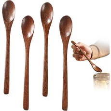 4 PCS 꿀 스푼 롱핸들 나무 커피 & 차용 티스푼 병용 교반 주방 일상용 혼합 도구