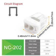 스너그데이즈 10PCS 미니 퀵 와이어 커넥터 2/3/4/5/6/8 포트 터미널 블록 하드 와이어 간편 전기 퀵 푸시, 02 10PCS, 02 NC-202