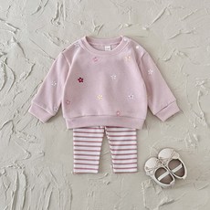 春秋季女寶寶碎花刺繡套頭衛衣套裝嬰兒長袖長褲兩件套熱銷