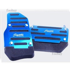 台灣出貨 汽車腳踏板改裝剎車油門離合器鋁合金屬腳踏板防滑墊不鏽鋼加厚型, 普通藍色兩片裝【自動擋腳踏