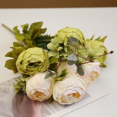 仿真13頭歐式包芯牡丹花北歐家居餐桌裝扮攝影裝飾假花仿真花仿真花永生花人造花乾燥花永不凋零拍照道具假花裝飾居家裝飾, 秋綠, 1個