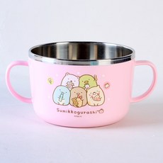 스미코구라시 스텐 라면기/캐릭터 어린이 대접 라면 시리얼 그릇, 핑크, 1개