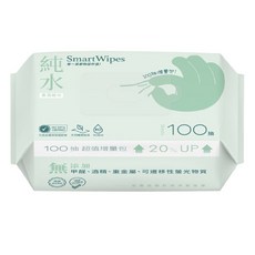 SmartWipes 純水 柔濕紙巾 100抽 超值增量包 20%UP, 1個, 100張