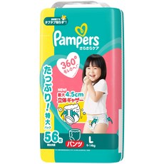 [팬츠 L 사이즈] 빵 퍼스 기저귀 스라사라 케어 (9-14kg) 56장 [Amazon.co.jp 한정], 대형(L)