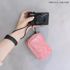 디카파우치 파우치 카메라가방 가로형 스타일 가죽, 1개, PU 핸드헬드 가죽 핑크 손목 스트랩 포함