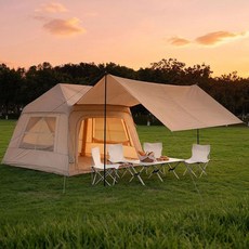 에어텐트 캠핑 그늘막 쉘터 일체형 탈부착 가족텐트 8889, 4-5인용, 베이지