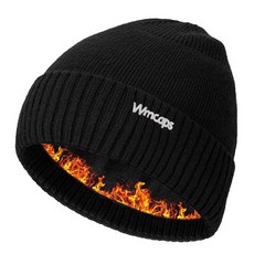 Wmcaps 남성용 여성용 겨울 플리스 안감 비니 반사 로고가 있는 따뜻한 니트 모자 보온 스타킹 캡 블랙. 단일 사이즈 242285