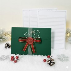 디어기프트 크리스마스 편지지세트 편지지 3장+실링왁스 시들지않는 꽃 리본 1개+편지봉투1장, 1set 초록색 봉투