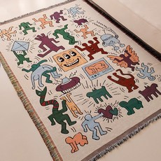 波西米亞風 多功能露營野餐墊 棉紗流蘇 戶外圍爐煮茶防潮墊, 塗鴉,90*180