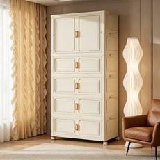 대형 접이식 폴딩 리빙박스 수납함 이동식 접이식 수납장 가정용 다용도 옷 수납장비키니 옷장, 1단 옷장+4단 수납장(80×36×189cm)