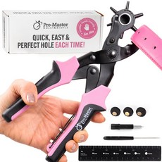 쉽고 정밀한 벨트 고정 스트랩 목걸이 가방 신발 DIY 공예를 위한 인체공학적 손잡이가 있는 전문가용 헤비 듀티 구멍 펀처 멀티사이즈 로터리 가죽 펀치 도구 세트, Pink Hand-held