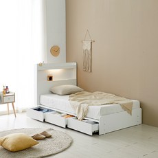 르마인 LED조명헤드 3단서랍 빅수납 슈퍼싱글침대+프레임만(매트별도) SS, 화이트