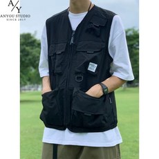ANYOU 조끼 슬림 핏 야상 멀티 포켓 방수 캐주얼 낚시 촬영 조끼 작업복