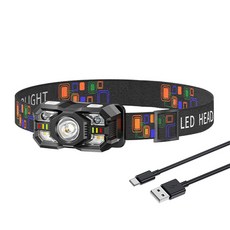 SmilingShark 공식스토어 모션센서 밴드형 헤드랜턴 LED 레드등 헤드램프 충전식 5가지 조명 모드 각도조절 가능 등산 캠핑 런닝 산책 작업용, 1개, 블랙