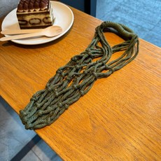 手工水杯套 網兜杯套 便攜式防燙杯袋 提兜 女, 1個, 手工編織軍綠杯套