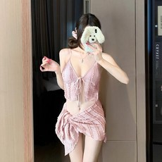 純欲蕾絲感三件套泳裝 適合泡溫泉與海邊穿搭, 粉色