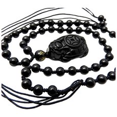 168開運坊 龍龜系列 黑曜石龍龜/背部刻古錢(珠鍊項鍊) 開光加持/擇日 招財/防小人, 黑色, 1個