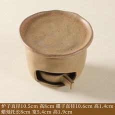 玖田燒 粗陶 烤茶爐 蠟燭加熱溫茶器 香薰爐, 碟子可乾燒/烤茶爐子/套山野青）