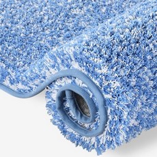 Yimobra 욕실 러그 미끄럼 방지 세탁 가능 울트라 소프트 및 수분 흡수 매트 외부의 플러시 푹신한 샤워 바닥/싱크대용 극세사 두꺼운 61x43.2cm(24x17인치), 파란색과 흰색