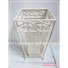 House傢飾 作舊復古Loft工業風鐵製花朵平口造型傘架 傘桶(復古白-方)【限量款/新發售】, 1個