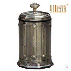 億麗家 復古金屬垃圾桶, 歐式手開蓋客廳垃圾桶10升仿青古銅高檔衛生桶奢華高檔