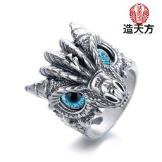 鋼時代復古不鏽鋼西方龍戒指 高級感中古男士龍頭鈦鋼鋯石