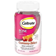 Caltrate Gummy Bites 칼슘 및 비타민 D 보충제 500mg 블랙 체리 딸기 오렌지 - 50개입, 츄어블, 1개
