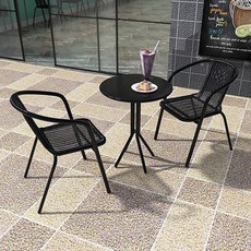 칼라 야외테이블 의자 세트 테라스 카페 영업용 업소용 정원 테이블 세트, 4_블랙 2개의자+50cm테이블