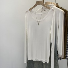 寬鬆打底衫初秋天絲T恤韓版新款長袖內搭羊毛2025萊賽爾女裝上衣, 黑色,L