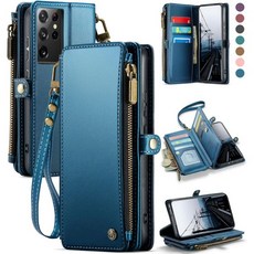 Defencase 여성용 RFID 차단 카드 홀더가 있는 Samsung Galaxy S21 Ultra 케이스 지갑 PU 가죽 자석 스냅 플립 지퍼 스트랩 지갑 케이스 5G