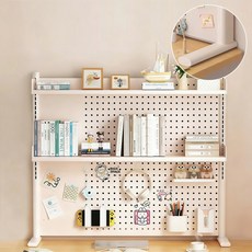 SeekFun 다용도 타공판 책상 데스크 정리용 선반 수납 정리대 스텐드형 높이 조절 가능 자석 후크 증정 600mm 800mm 1000mm, 3단, 화이트