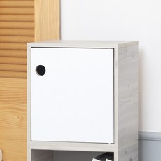 리드디 도어형 1단 공간박스 책장, 오크 화이트+화이트도어