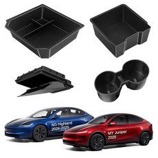 ENXOS 테슬라 모델 Y 주니퍼 2025-2026 및 모델 3 하이랜드 2024-2025용 4PCS 센터 콘솔 오거나이저 트레이 업그레이드 암레스트 콘솔 오거나이저 컵 홀더